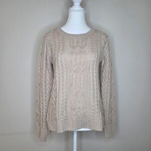 Pink Rose Tan Cable Knit Sweater Neutral Cozy Pullover Academia Size S‎